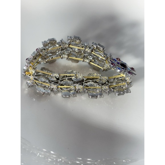 Vintage Danbury Mint Bracelet Silver Tone Aurora Borealis Red & Pink Rhinestones - Picture 4 of 4